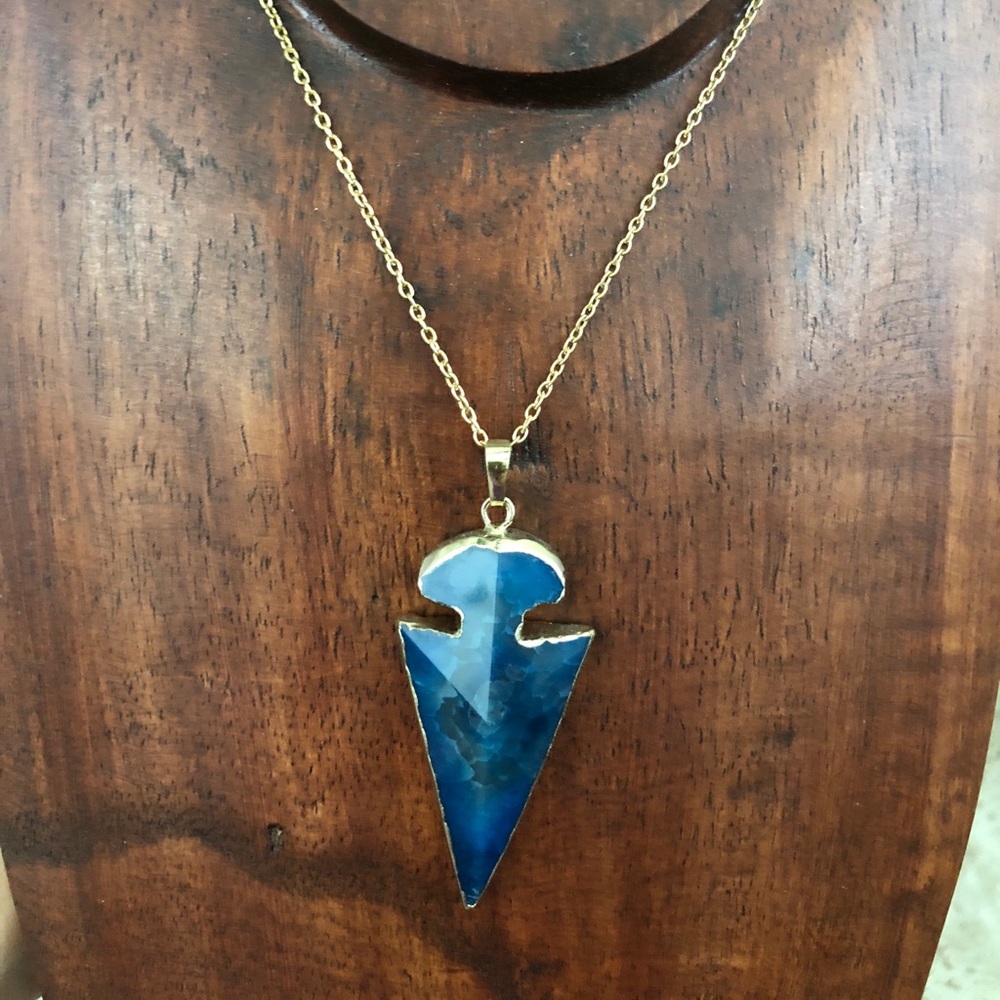 Blue Agate arrow Pendant necklace